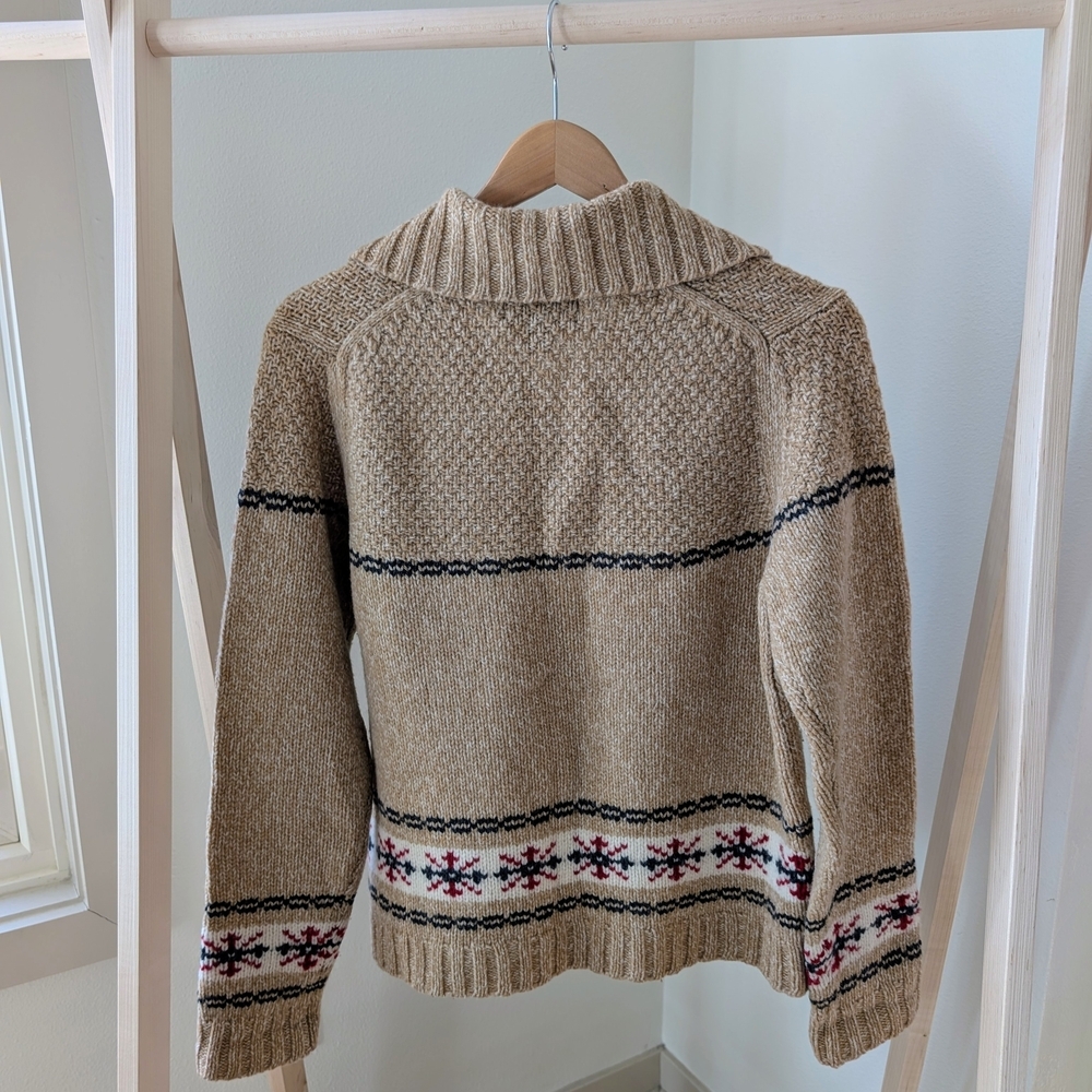 Vintage Eddie Bauer Ski Patterned Button Front Collared Wool Cardigan Sweater - Picture 6 of 7